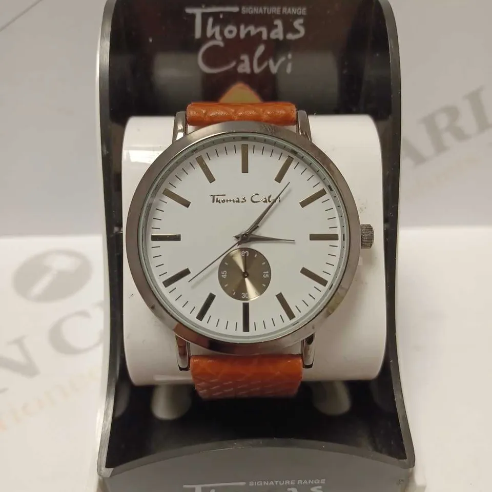 THOMAS CALVI BROWN LEATHER STRAP WRISTWATCH