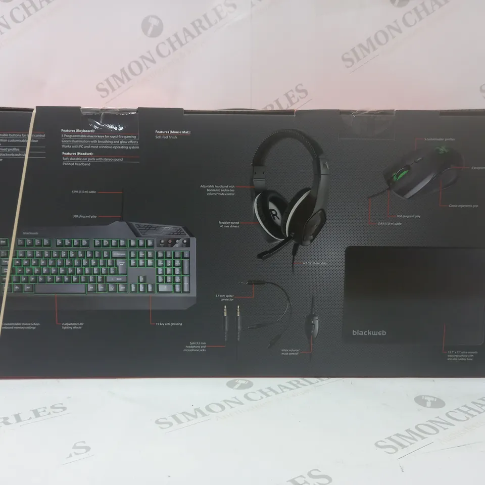 BRAND NEW BOXED BLACKWEB 4 IN 1 GAMING KIT INCLUDING KEYBOARD, MOUSE AND HEADSET
