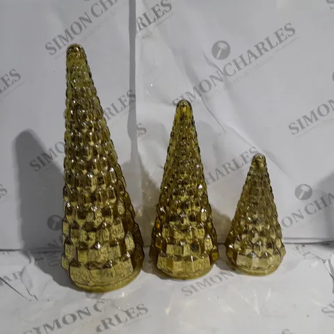 ALISON CORK SET OF 3 MERCURY GLASS TREES IN ANTIQUE GOLD
