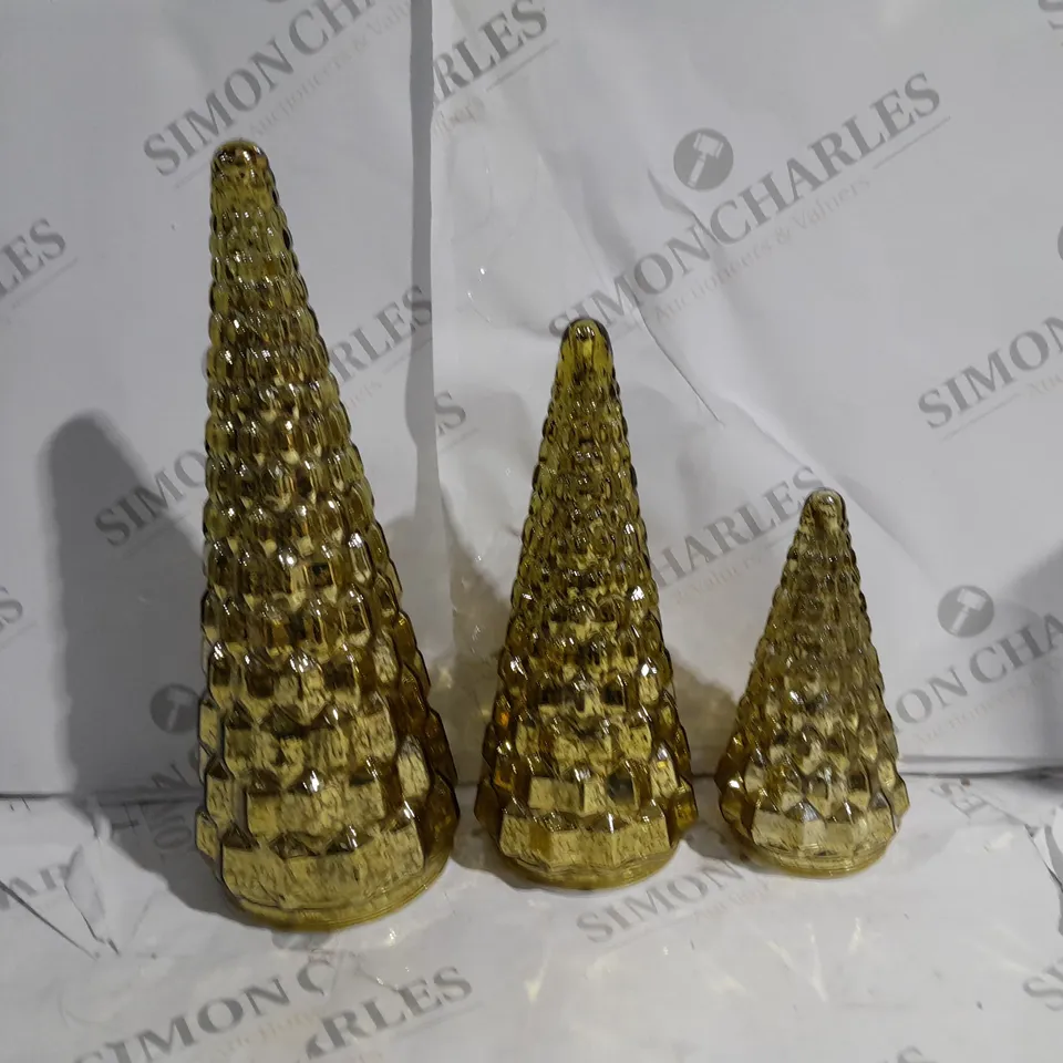 ALISON CORK SET OF 3 MERCURY GLASS TREES IN ANTIQUE GOLD