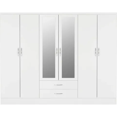 BOXED BRASHEAR NEVADA 6 DOOR WARDROBE WHITE GLOSS (3 BOXES)