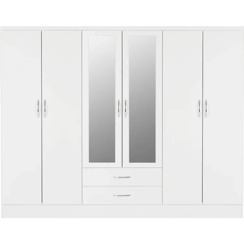 BOXED BRASHEAR NEVADA 6 DOOR WARDROBE WHITE GLOSS (3 BOXES)