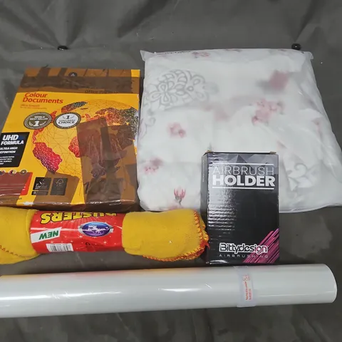 APPROXIMATELY 15 ASSORTED HOUSEHOLD PRODUCTS TO INCLUDE printer paper, airbrush holder, dusters, ETC - COLLECTION ONLY