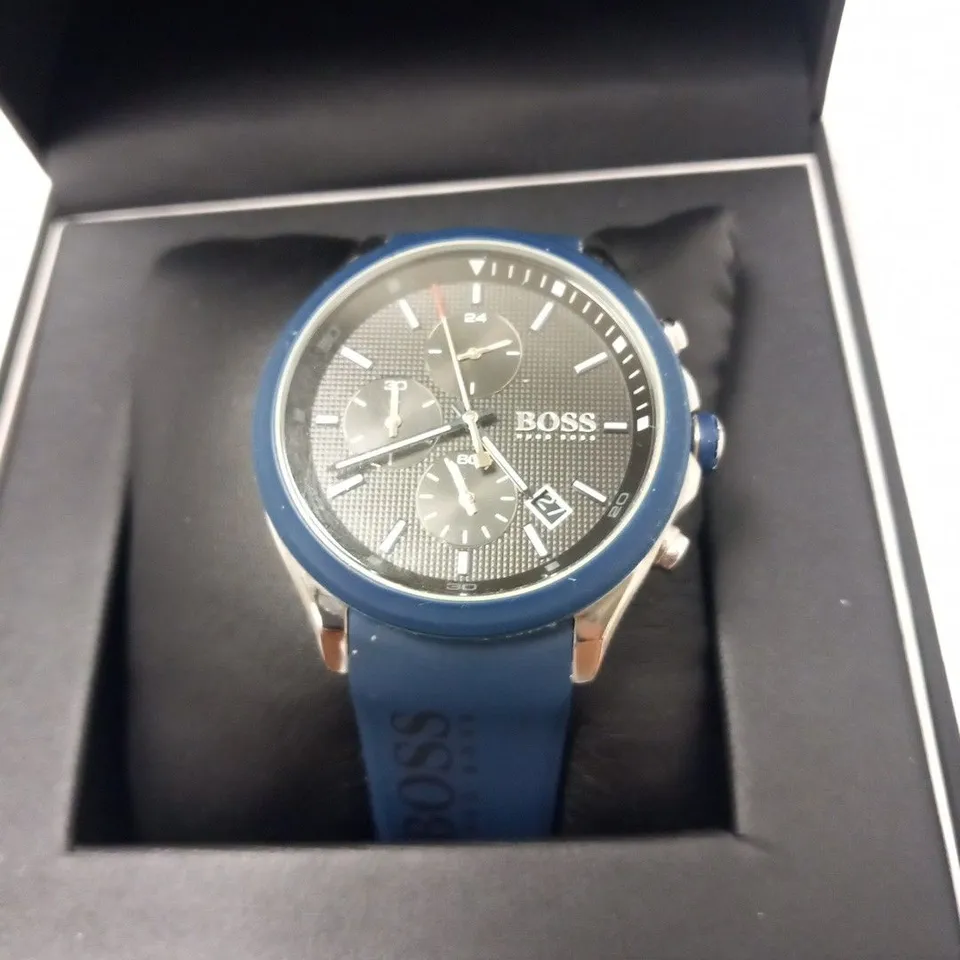 BOXED HUGO BOSS VERLOCITY BLUE RUBBER WRIST WATCH