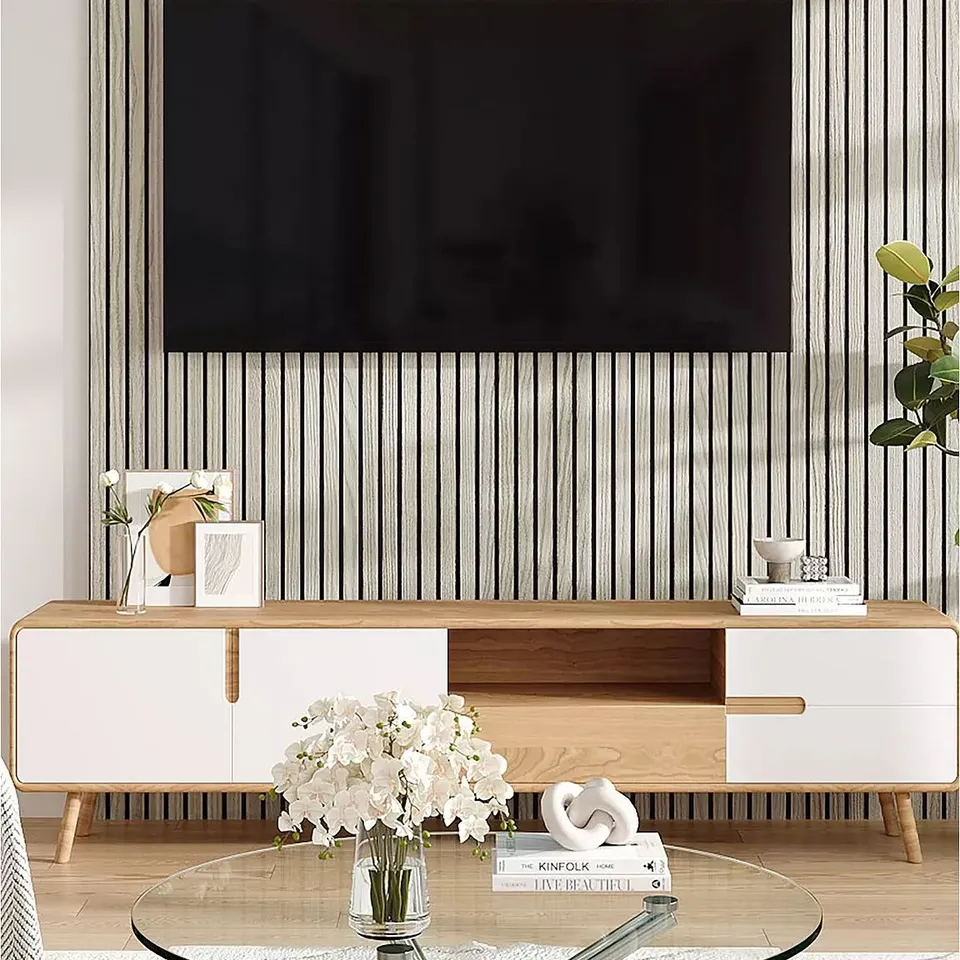 BOXED WHITE MAPLE EFFECT VENEER SLAT DESIGN ACOUSTIC WALL PANEL FOR MUTIL LIVING SAPCE 240cm X 60cm (1 BOX) RRP £69.99