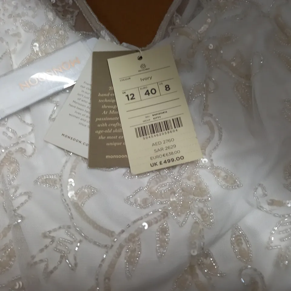 MONSOON EMBELLISHED EVENING GOWN - UK 12