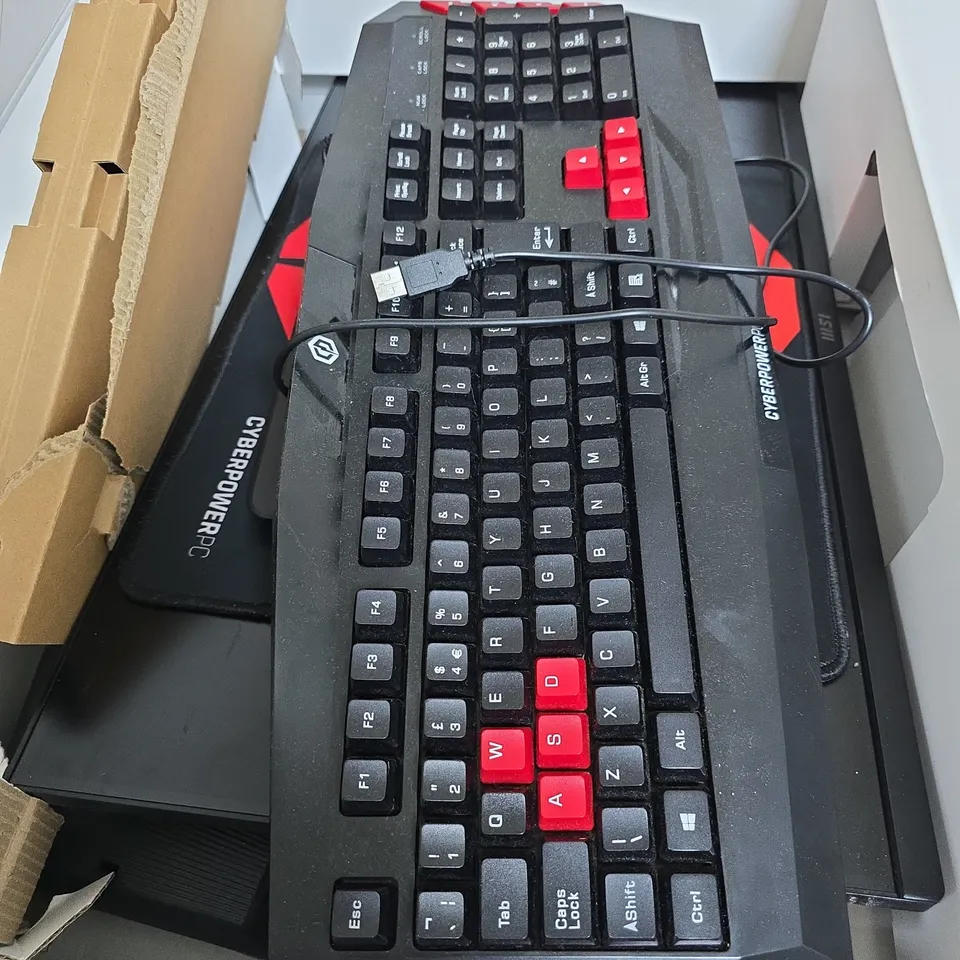 CYBERPOWERPC GAMING KEYBOARD – WIRED, BLACK WITH RED KEYCAPS AND MSI MONITOR NOT TESTED