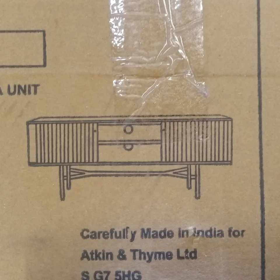 BOXED ATKIN AND THYME BERKLEY MARBLE TOP MEDIA UNIT (2 BOXES)