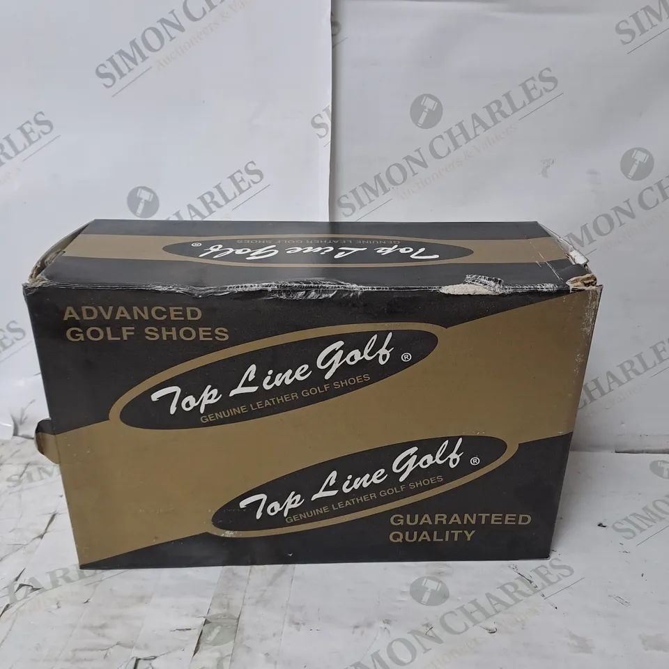 APPROXIMATELY 10 PAIRS OF BOXED TOP LINE GOLF GENUINE LEATHER GOLF SHOES - VARIED SIZES 