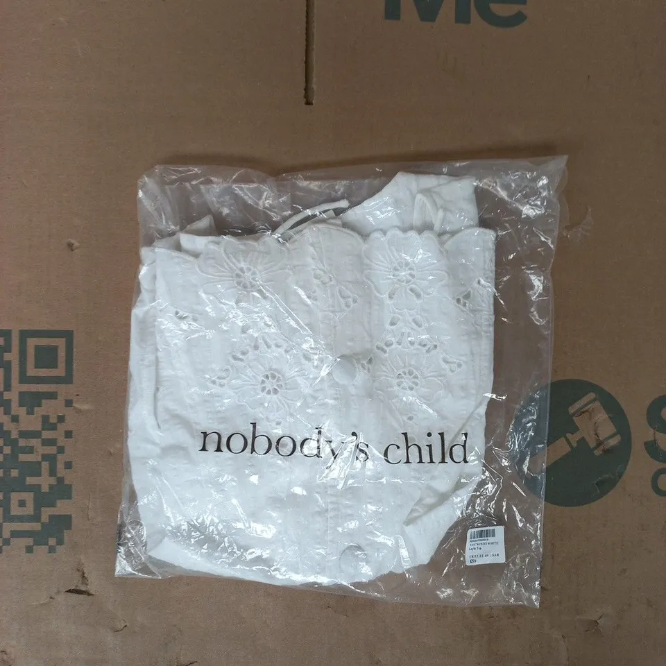 BAGGED NOBPODY'S CHILD LAYLA TOP IN WHITE SIZE UK 12
