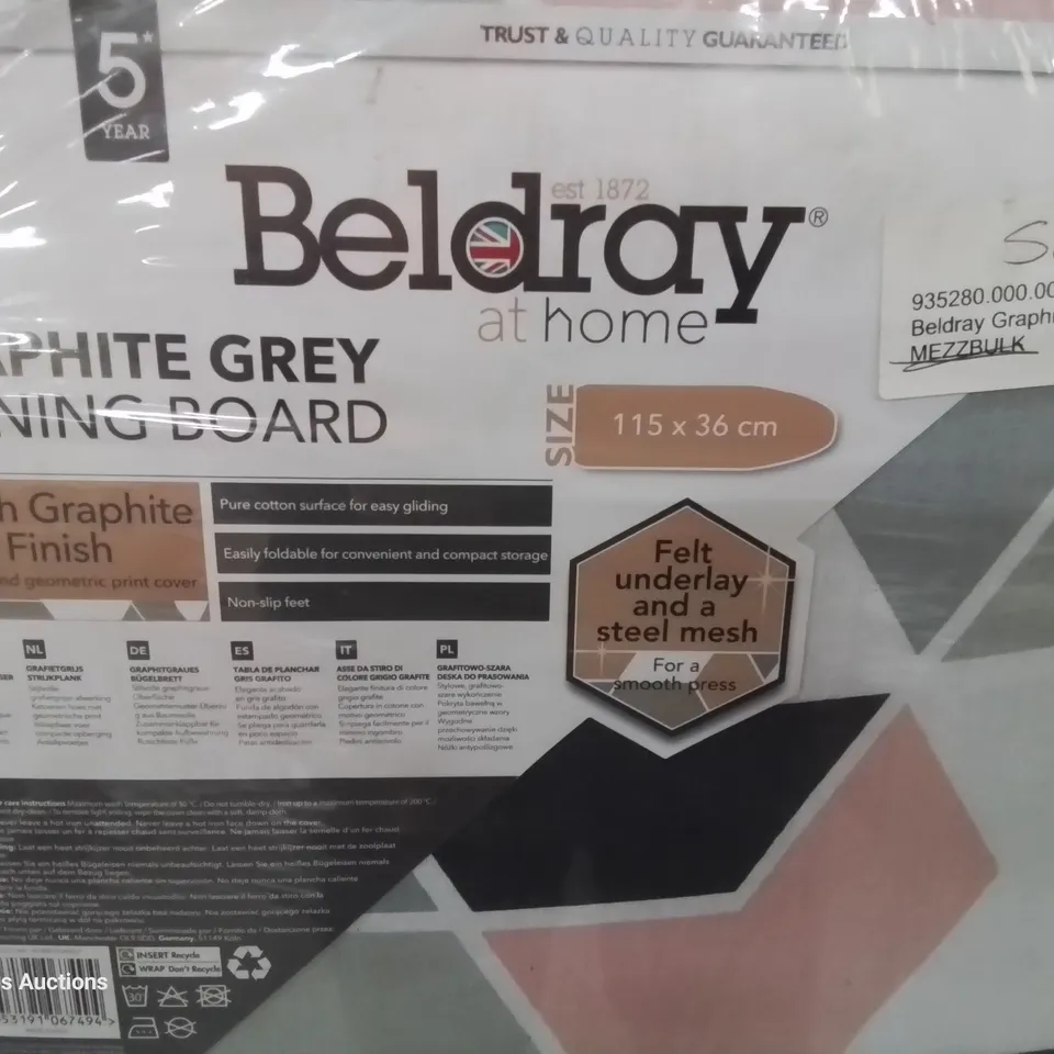 BELDRAY GRAPHITE GREY IRONING BOARD WITH COVER