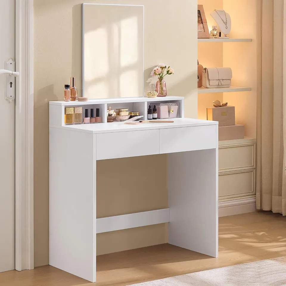 BOXED VASAGLE KAILYN COLLECTION - DRESSING TABLE, VANITY TABLE WITH RECTANGULAR MIRROR