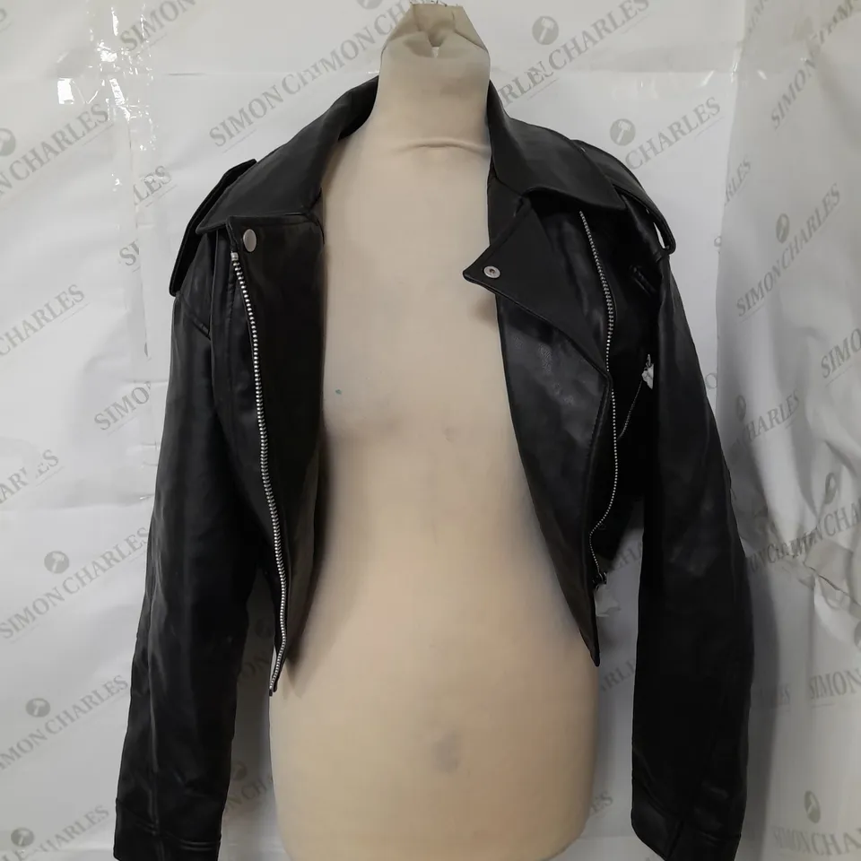 ZARA BLACK FAUX LEATHER JACKET - MEDIUM
