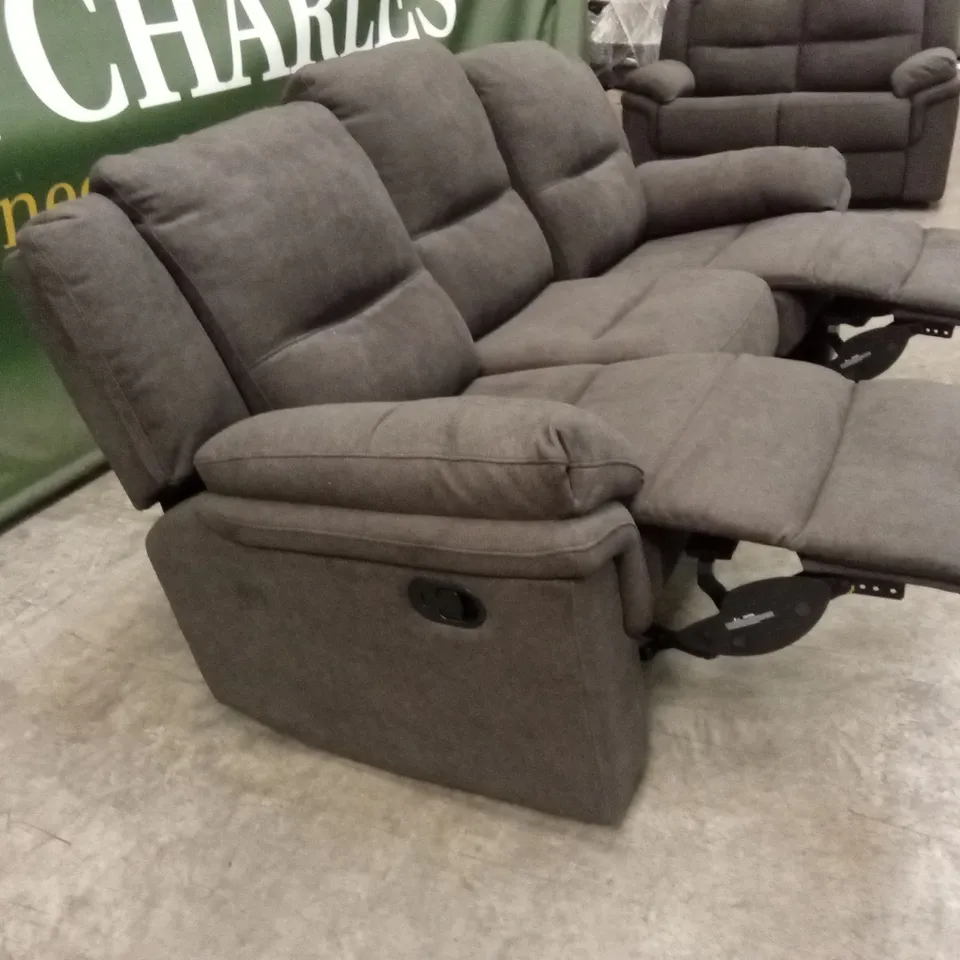 ALBION CHENILLE 3 SEATER HIGH BACK MANUAL RECLINER SOFA - CHARCOAL RRP £679