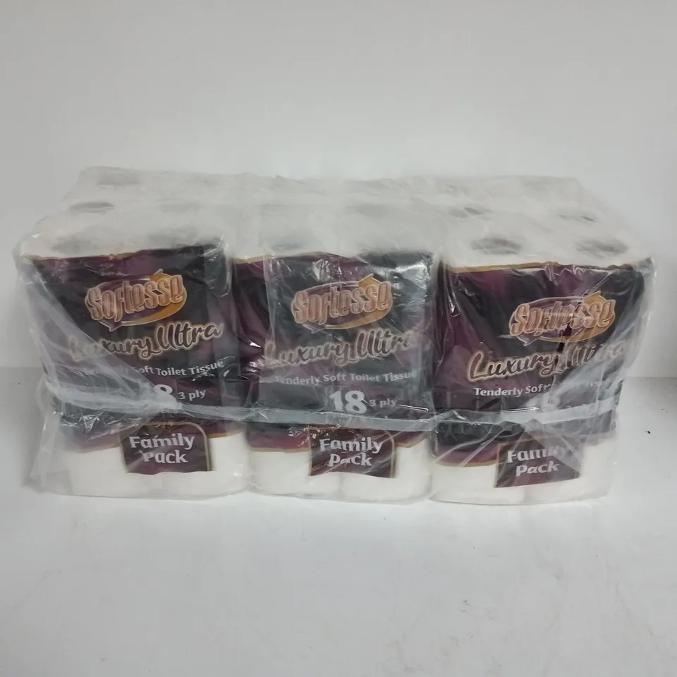 PACK OF 3 SOFTESSE FAMILY PACKS OF TOILETTE TISSUE - 3 X 18 ROLLS