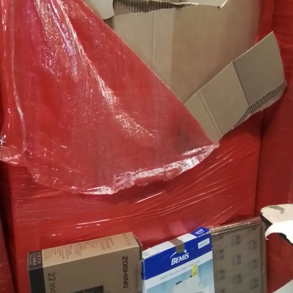 PALLET OF ASSORTED HOUSEHOLD GOODS AND PRODUCTS TO INCLUDE;PICTURE FRAME,MONITOR,TOILET SEAT 