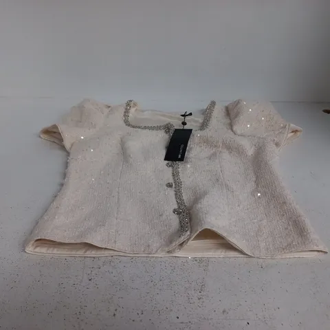 MINT VELVET IVORY DIAMANTE TRIM BOUCLE TOP, UK 12 (EU 40)