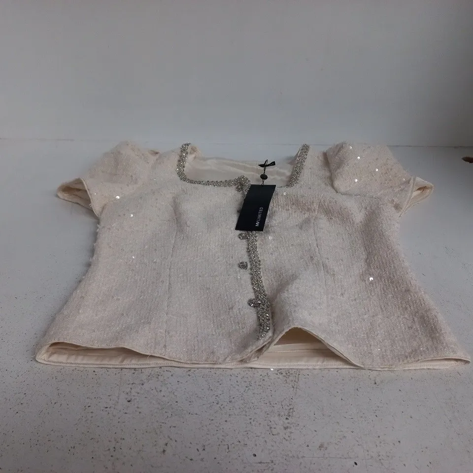 MINT VELVET IVORY DIAMANTE TRIM BOUCLE TOP, UK 12 (EU 40)