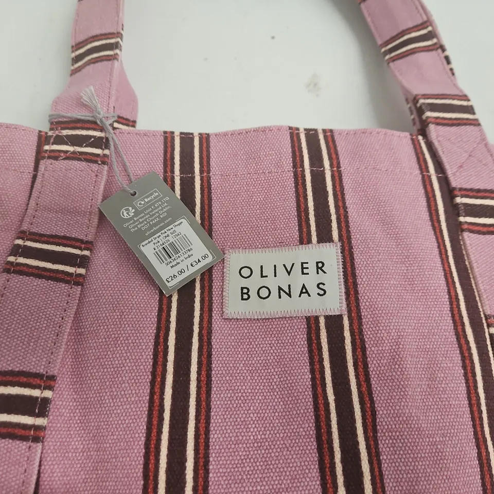 OLIVER BONAS BRANDED STRIPE PINK SHOPPER BAG
