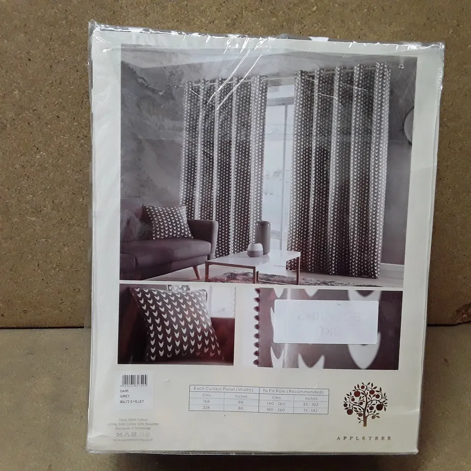 BRAND NEW APPLE TREE FULLY LINED CURTAINS - 228CM X 183CM (GREY 
