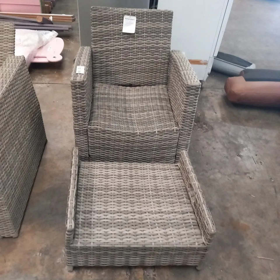 RATTAN EFFECT ARM CHAIR WITH SIDE TABLE