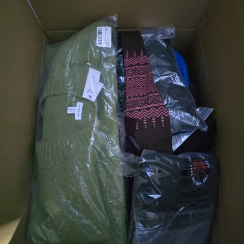 LARGE BOX OF APPROXIMATELY 25 ASSORTED CLOTHING ITEMS IN VARIOUS COLOURS, STYLES AND SIZES - COLLECTION ONLY