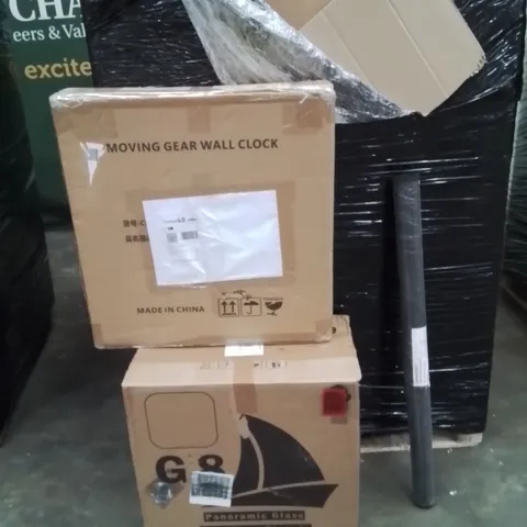 PALLET OF ASSORTED HOUSEHOLD GOODS AND PRODUCTS TO INCLUDE;PANORAMIC GLASS,WALL CLOCK,EVA FOAM
