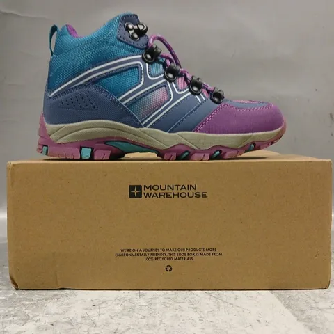 BOXED PAIR OF MOUNTAIN WAREHOUSE OSCAR 2 KIDS WALKING BOOTS IN LILAC/MULTI SIZE UK 12