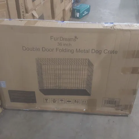 BOXED FUR DREAMS 36" DOUBLE DOOR FOLDING METAL DOG CRATE