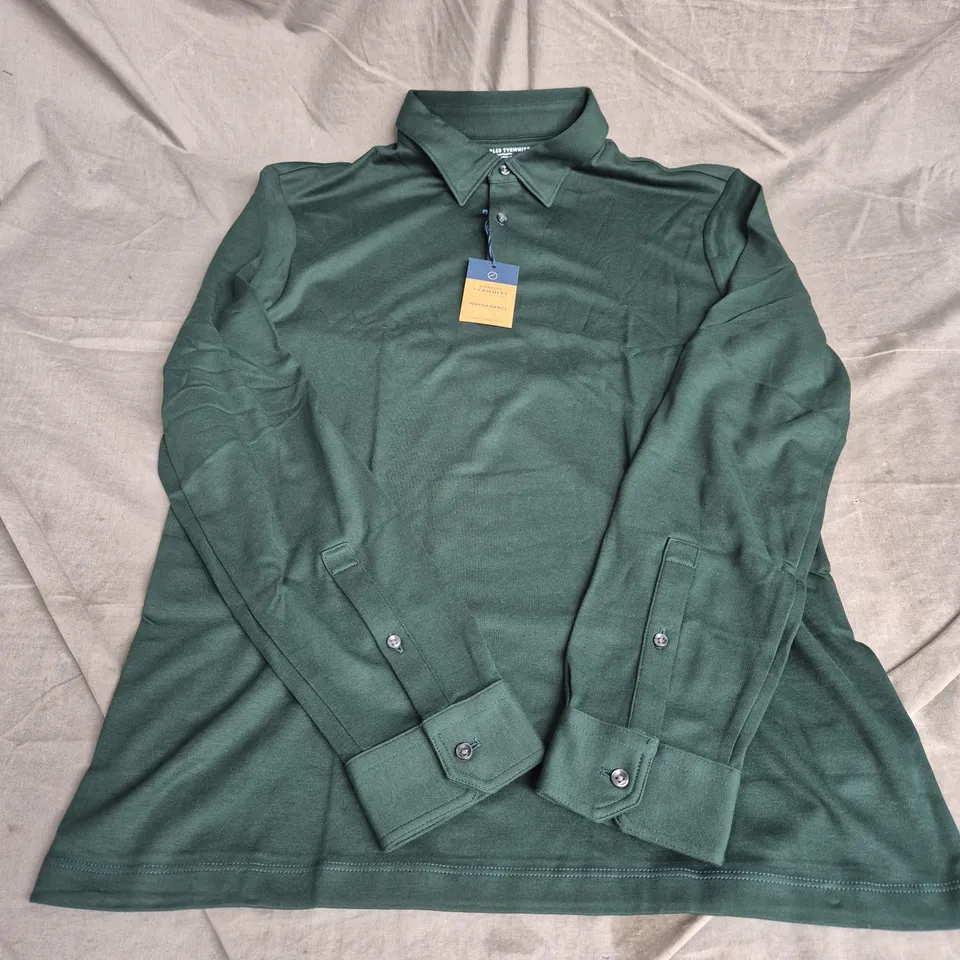 CHARLES TYRWHITT PERFORMANCE LONG SLEEVE POLO JERSEY IN DARK GREEN SIZE M