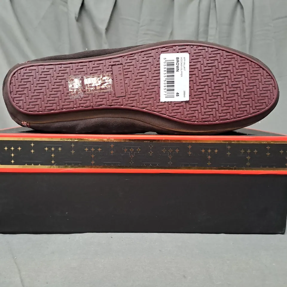 BOXED PAIR OF TED BAKER VALLANT FAUX FUR LINED SLIP-ON SHOES IN BROWN UK SIZE 11