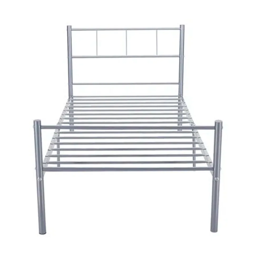 BOXED 3FT SINGLE METAL BED FRAME - SILVER (1 BOX)