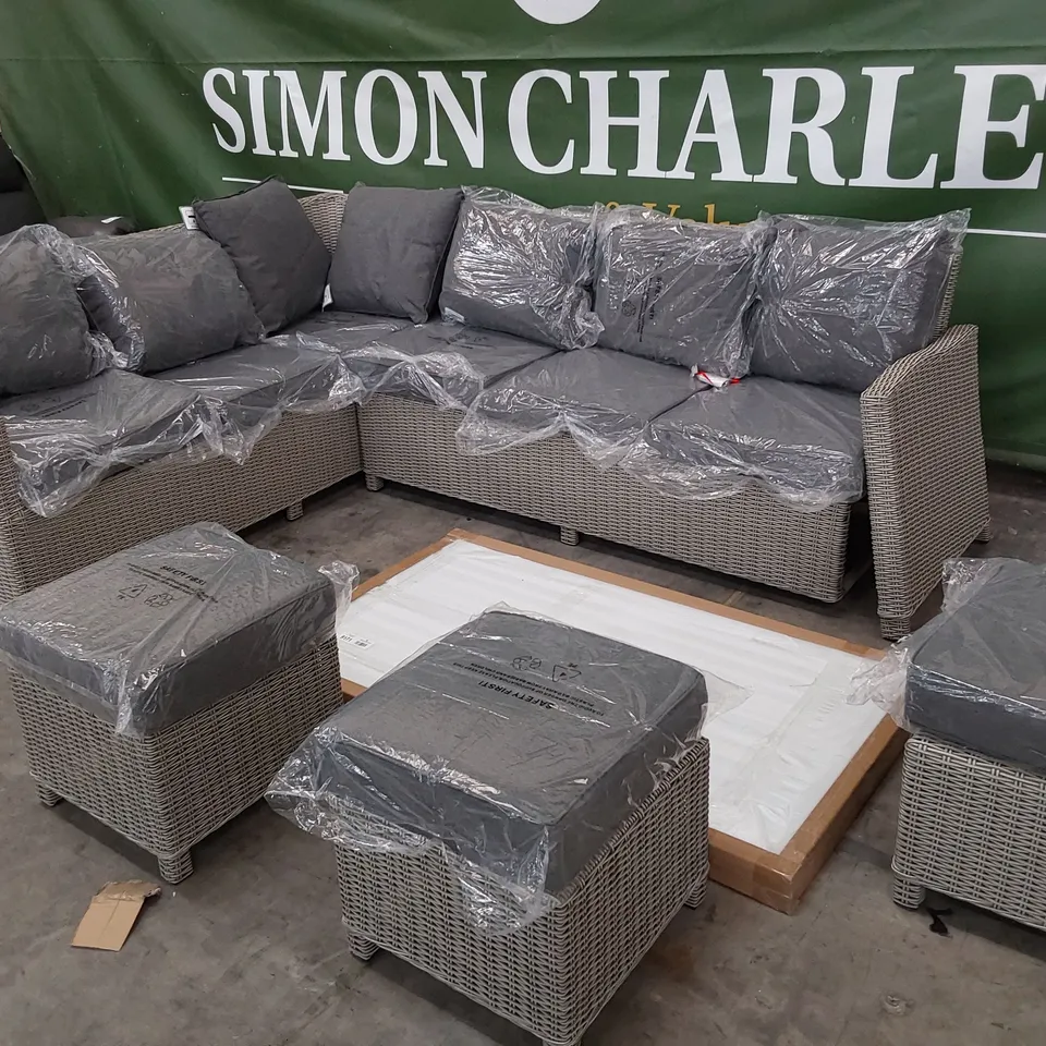 DESIGNER GREER 8 SEATER GRET RATTAN DINING SET WITH CUSHIONS
