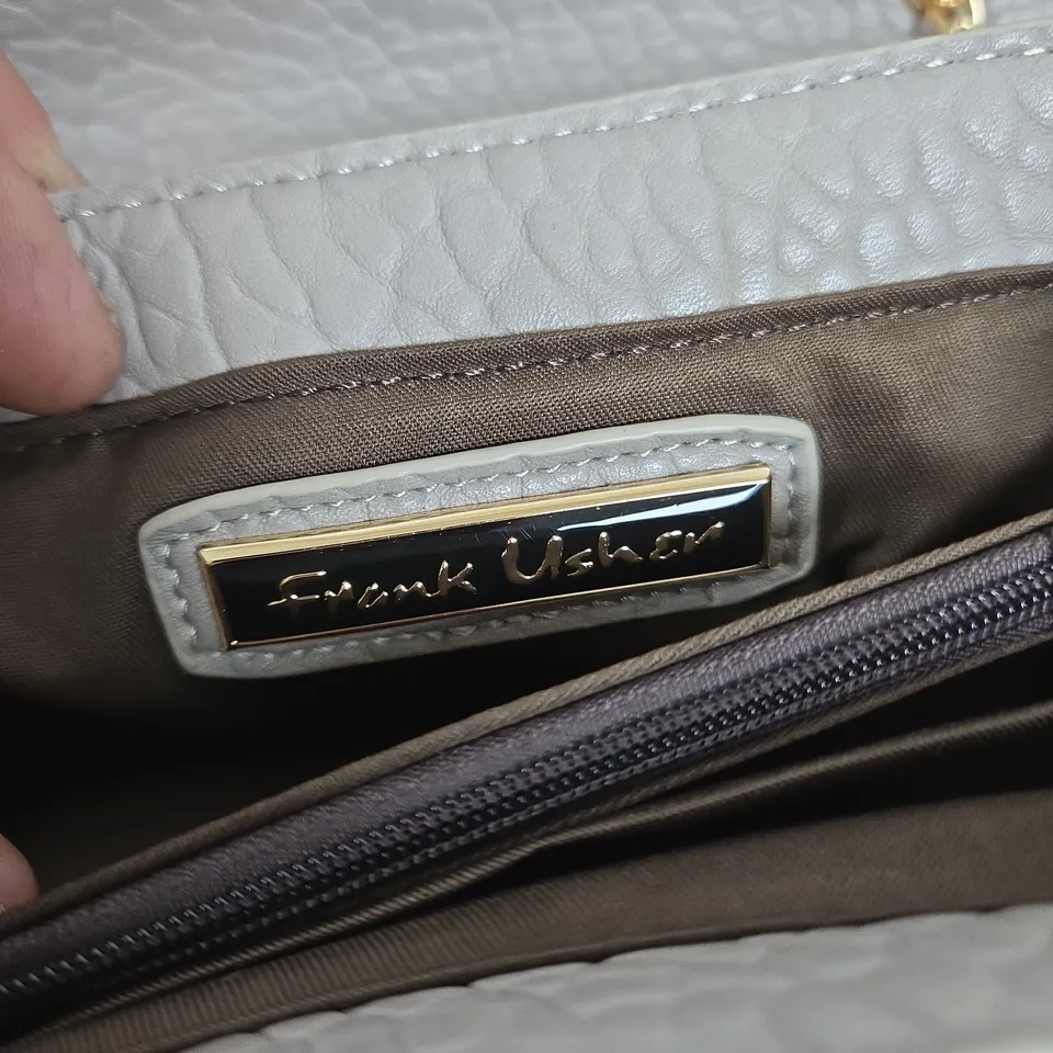 FRANK USHER GREY PEBBLE LEATHER HANDBAG WITH GOLD CHAIN STRAP