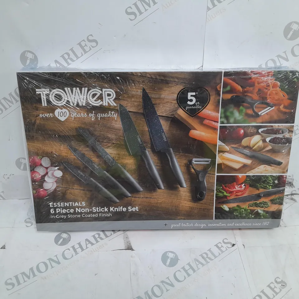 BOXED AND SEALED TOWER ESSENTIALS 6 PIECE NON-STICK KNIFE SET 