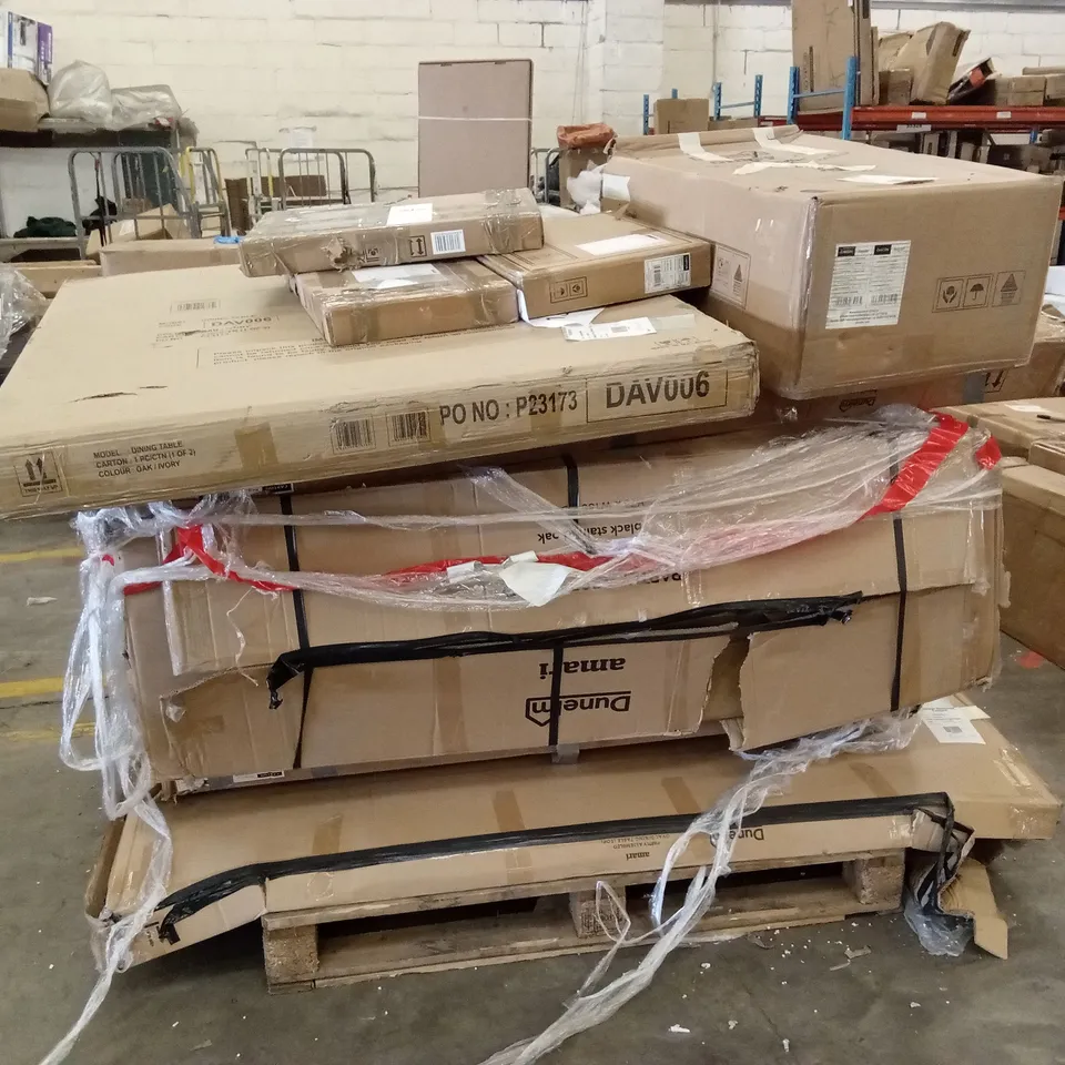 PALLET OF ASSORTED INCOMPLETE DESIGNER FURNITURE PARTS AND PIECES