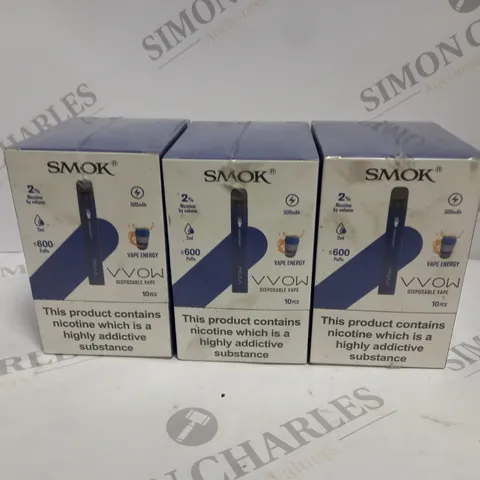 3 X BOXED & SEALED (10 DISPOSABLES PER BOX) SMOK DISPOSABLE VAPES - VAPE ENERGY