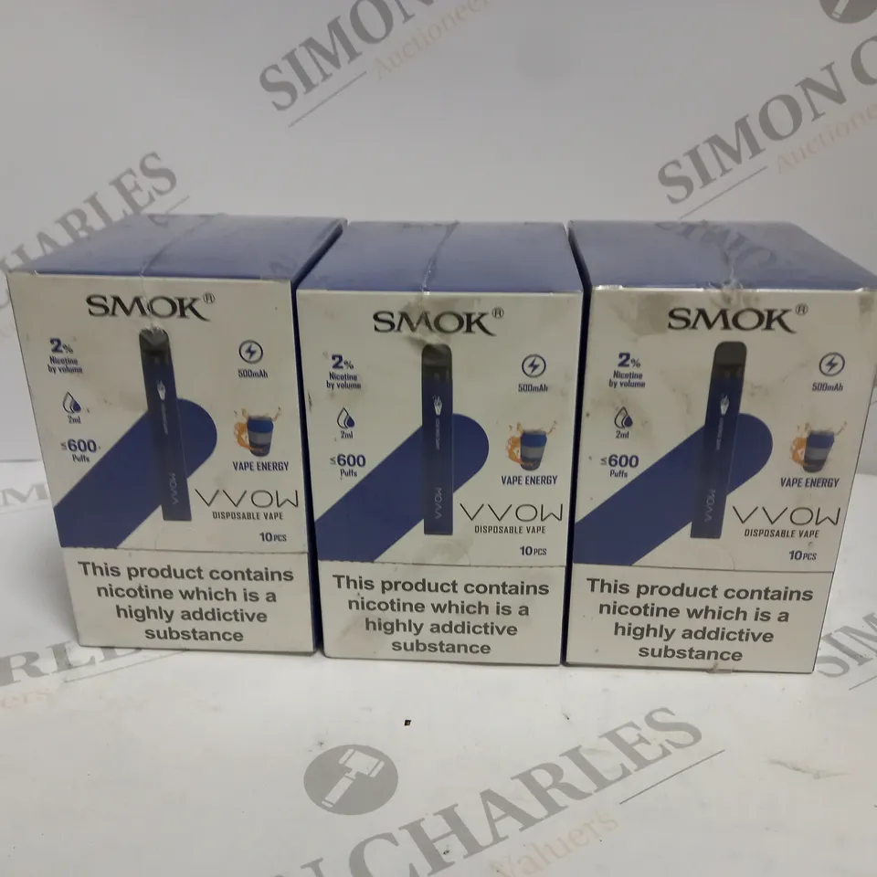 3 X BOXED & SEALED (10 DISPOSABLES PER BOX) SMOK DISPOSABLE VAPES - VAPE ENERGY 