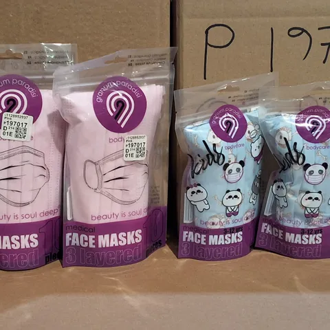 LOT OF 7 MULTI-PACK BOXES OF 3-LAYERED FACE MASKS TO INCLUDE PINK AND KIDS DESIGNS