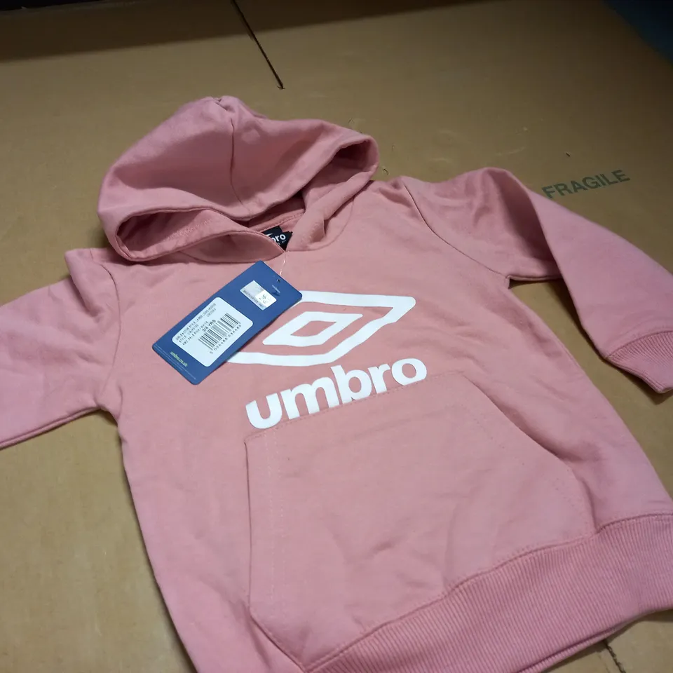 UMBRO GIRLS ACTIVE PINK HOODIE - 3/4 YEARS