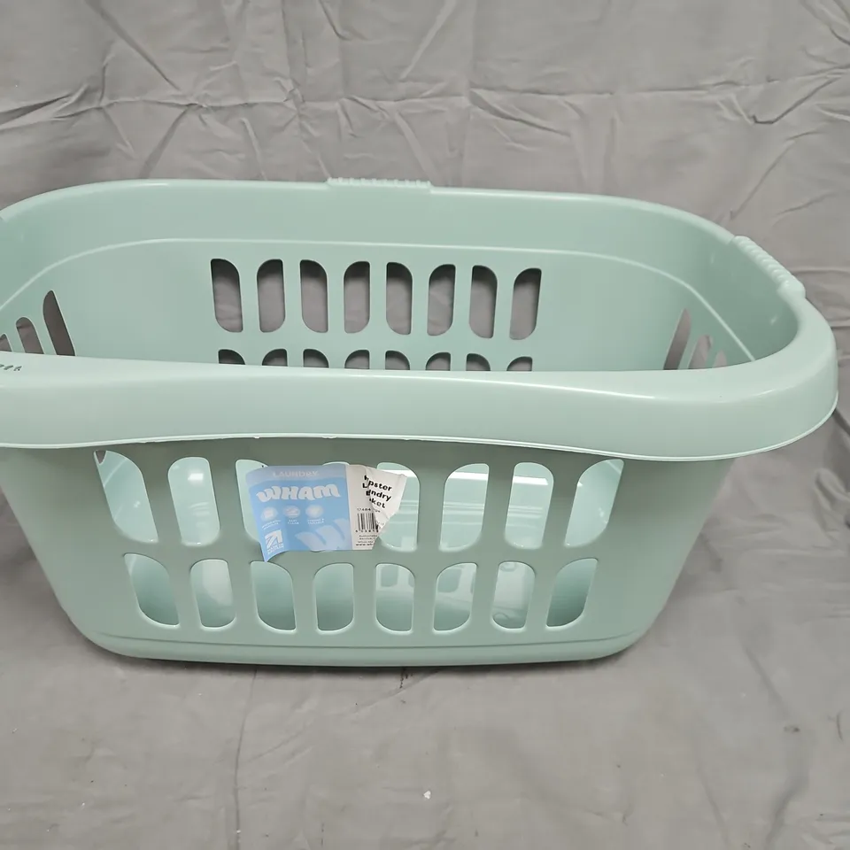 MINT GREEN PLASTIC LAUNDRY BASKET / STORAGE BASKET - COLLECTION ONLY