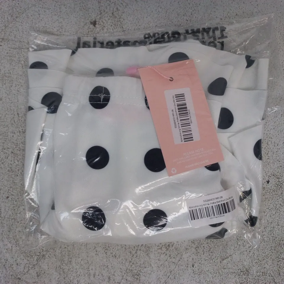 BAGGED PINK BOUTIQUE MISBEHAVING WHITE POLKA DOT PRINT DOUBLE LAYER IN WHITE/BLACK SIZE 8