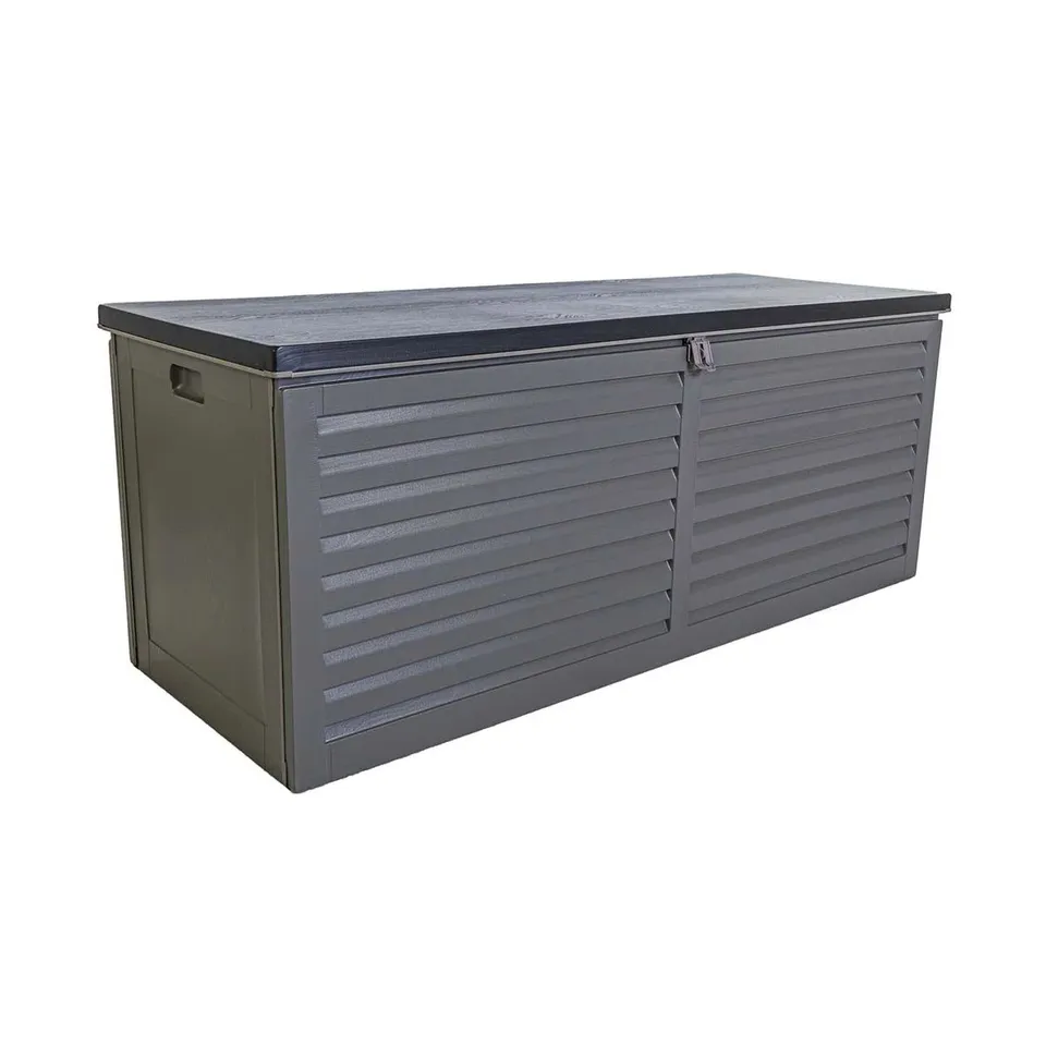 BOXED WFX UTILITY 143CM W 390L WATER RESISTANT PLASTIC LOCKABLE DECK BOX IN GREY