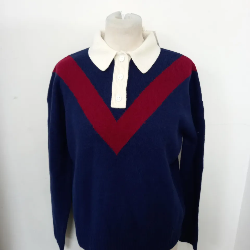 BEAUFORT AND BLAKE DYCE NAVY KNITTED RUGBY JUMPER SIZE S
