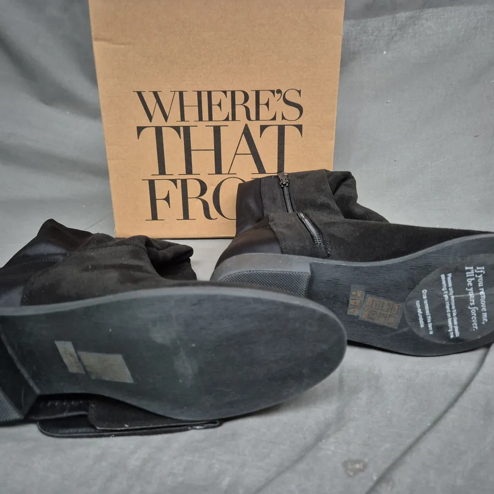 BOXED PAIR OF WHERES THAT FROM BLACK WOMENS FLAT BOOT - UK 6