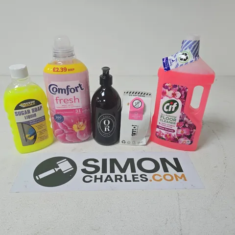 APPROXIMATELY 15 ASSORTED HOUSEHOLD LIQUID PRODUCTS TO INCLUDE CIF FLOOR CLEANER, SMOL WASHING UP LIQUID, EVER BUILD SUGAR SOAP LIQUID, ETC