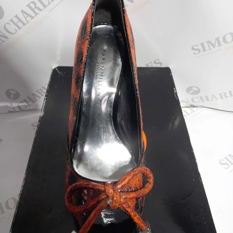 BOXED PAIR OF KAREN MILLEN ORANGE SHOES SIZE EU 37.5