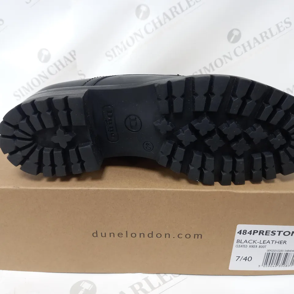 BOXED PAIR OF DUNE LONDON PRESTONE HIKER BOOTS BLACK SIZE 7