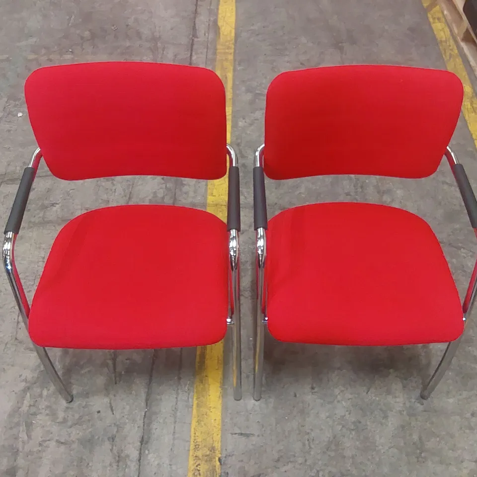PAIR OF UPHOLSTERED RED OFFICE CHAIRS