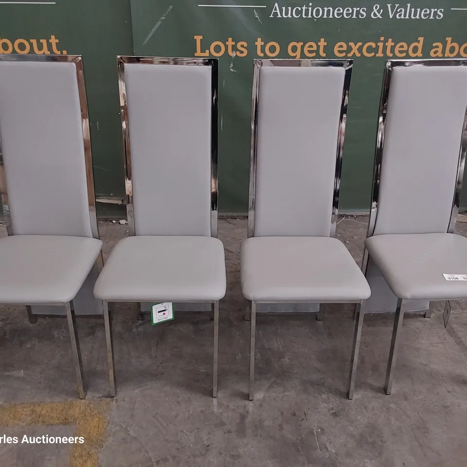 SET OF FOUR CHROME FRAMED UPHOLSTERED DINING CHAIRS GREY PU 